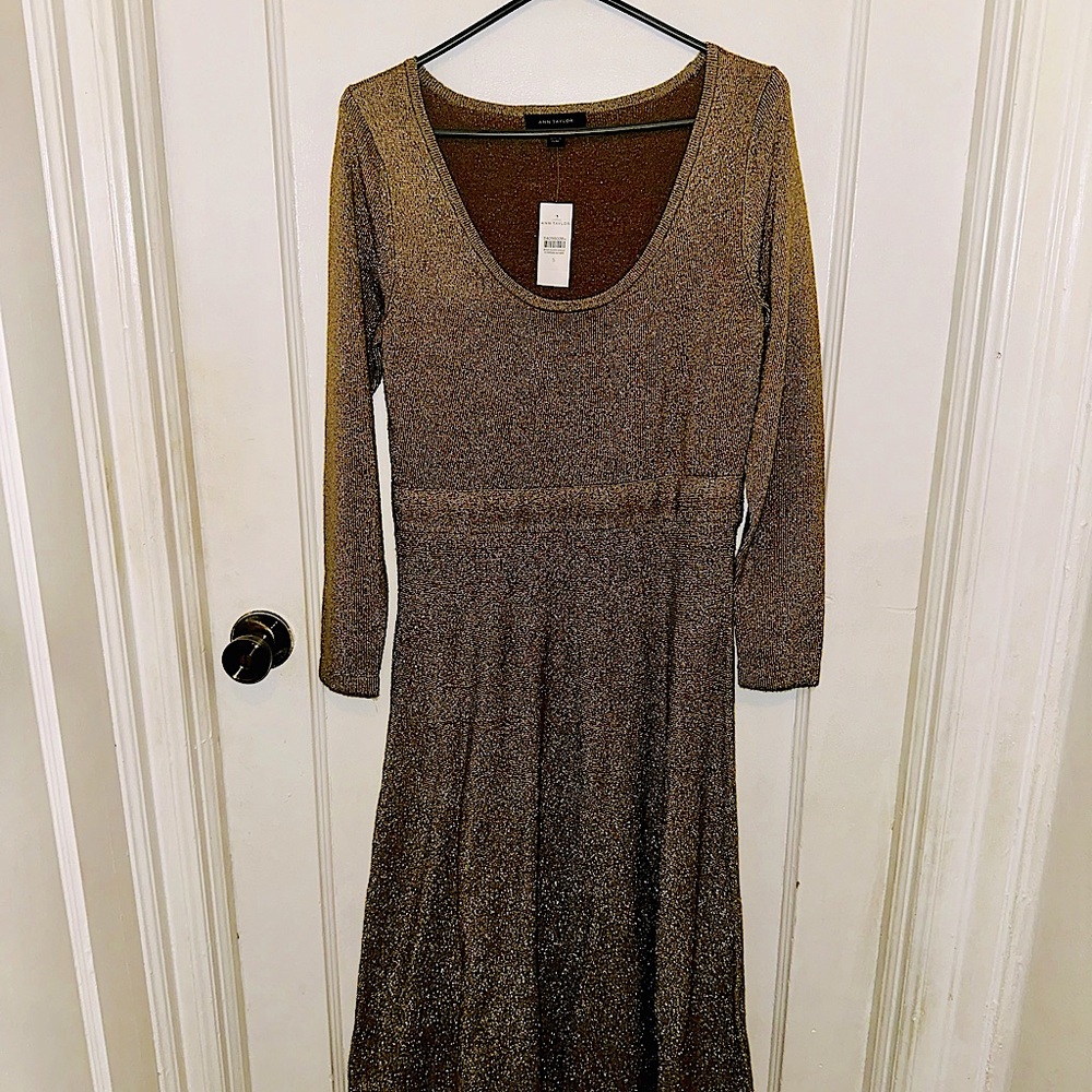 Ann Taylor: Sparkling Long Sleeve Knee Length Sweater Dress